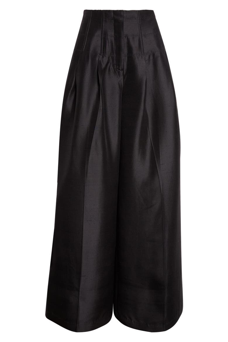 Condesa Corseted Shantung Silk Trousers, Alternate, color, BLACK
