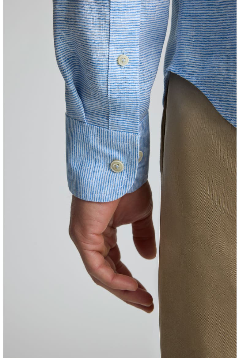 Stripe Wrinkle Resistant Linen Button-Up Shirt, Alternate, color, BLUE