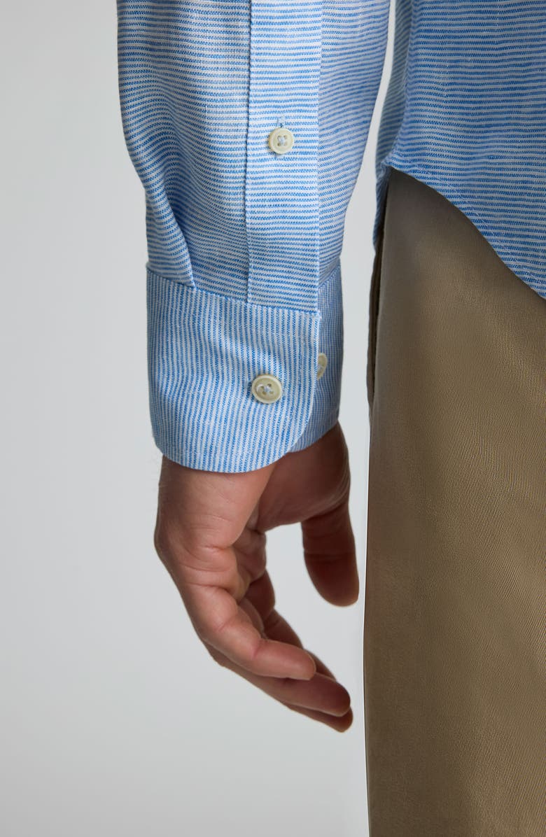 UNTUCKit Stripe Wrinkle Resistant Linen Button-Up Shirt, Alternate, color, Blue