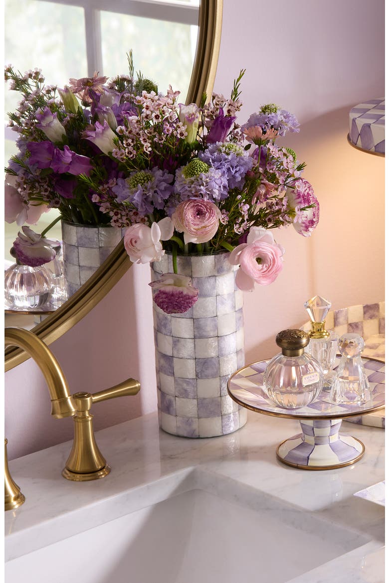 Violet Check Small Capiz Vase, Alternate, color, VIOLET