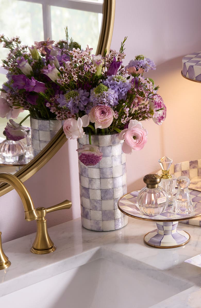 MACKENZIE CHILDS Violet Check Small Capiz Vase, Alternate, color, Violet