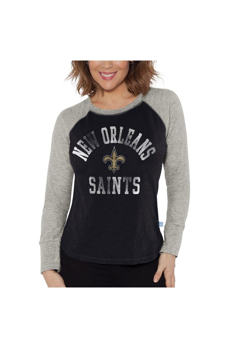 G-III 4HER BY CARL BANKS Women's G-III 4Her by Carl Banks Black/Heather Gray New Orleans Saints Waffle Knit Raglan Long Sleeve T-Shirt, Main, color, Black