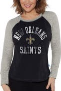 G-III 4HER BY CARL BANKS Women's G-III 4Her by Carl Banks Black/Heather Gray New Orleans Saints Waffle Knit Raglan Long Sleeve T-Shirt