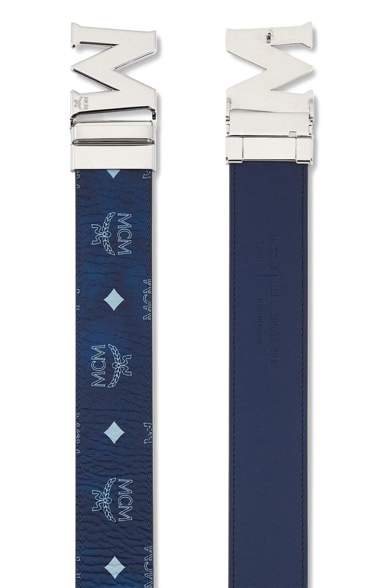 MCM Claus M Reversible Belt 1.75" in Visetos, Alternate, color, Blue