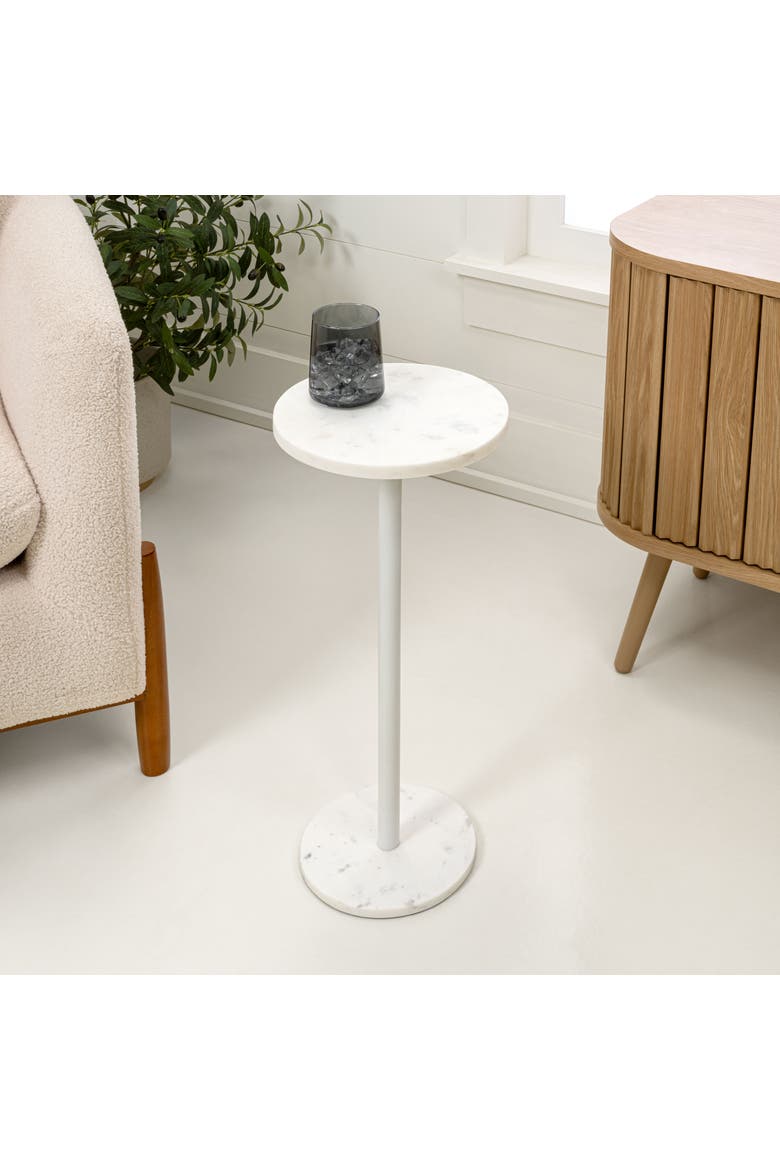 Cogsen Contemporary Natural Marble/Metal Pedestal Drink Table, Alternate, color, White