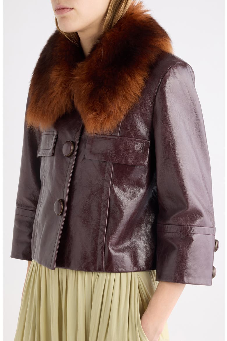 Calfskin Leather Jacket with Genuine Shearling, Alternate, color, DARK PURPLE