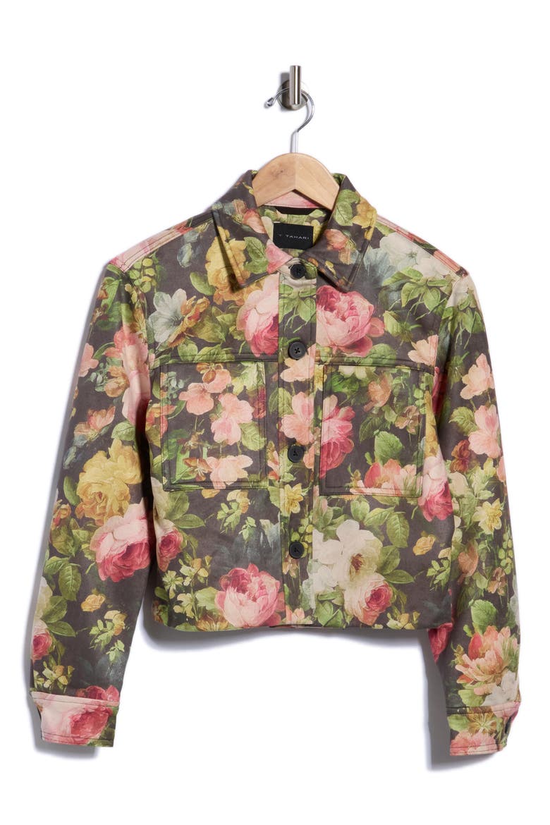 Crop Faux Suede Jacket, Alternate, color, FALL FLORAL PRINT