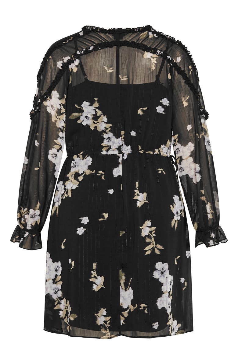 City Chic Nina Print Metallic Long Sleeve Dress, Alternate, color, Floral