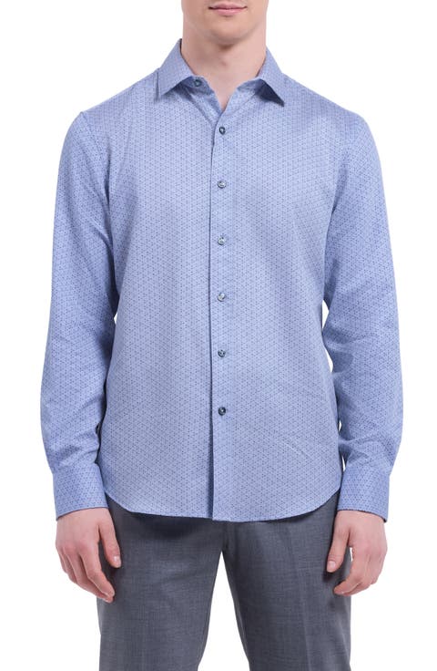 Axel Trim Fit Geo Print Cotton Button-Up Shirt