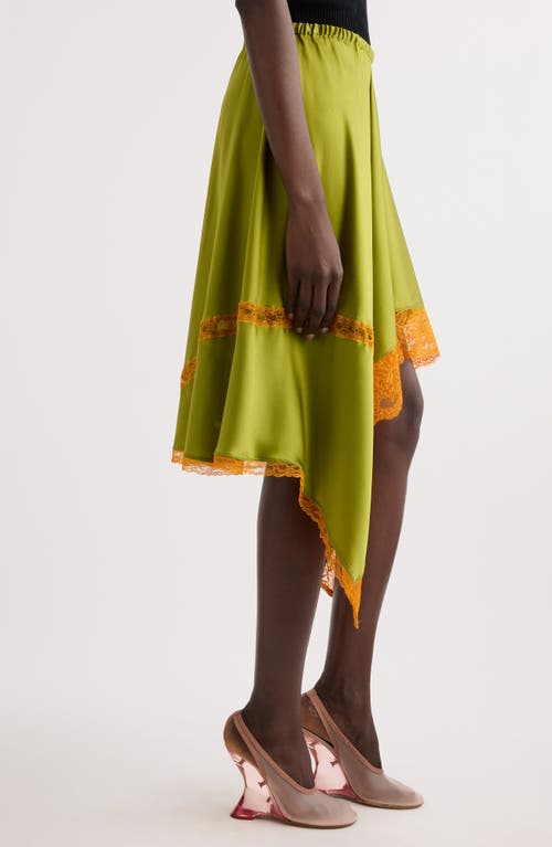 Shop Dries Van Noten Lace Trim Stretch Silk Handkerchief Skirt In Olive