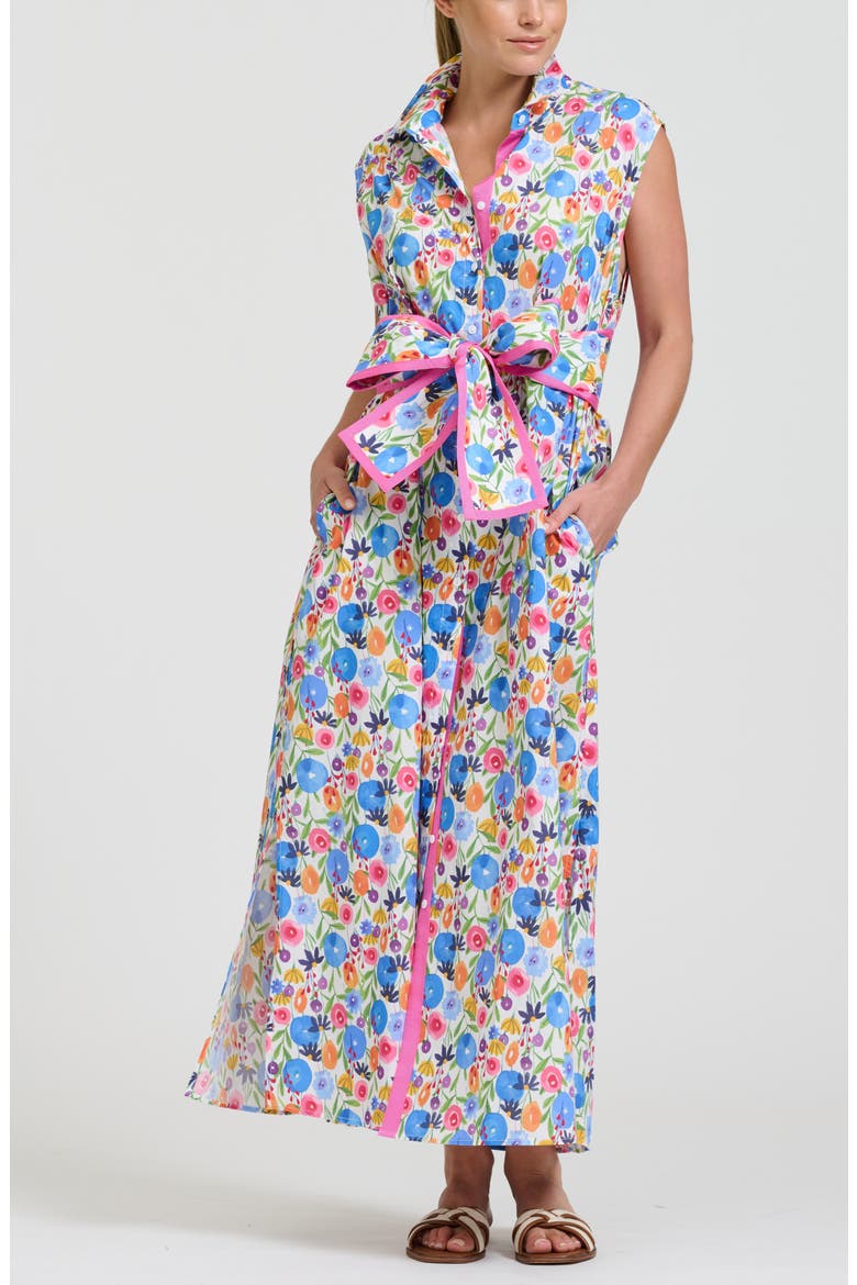Sleeveless Tie Waist Shirtdress, Main, color, SUMMER BOUQUET