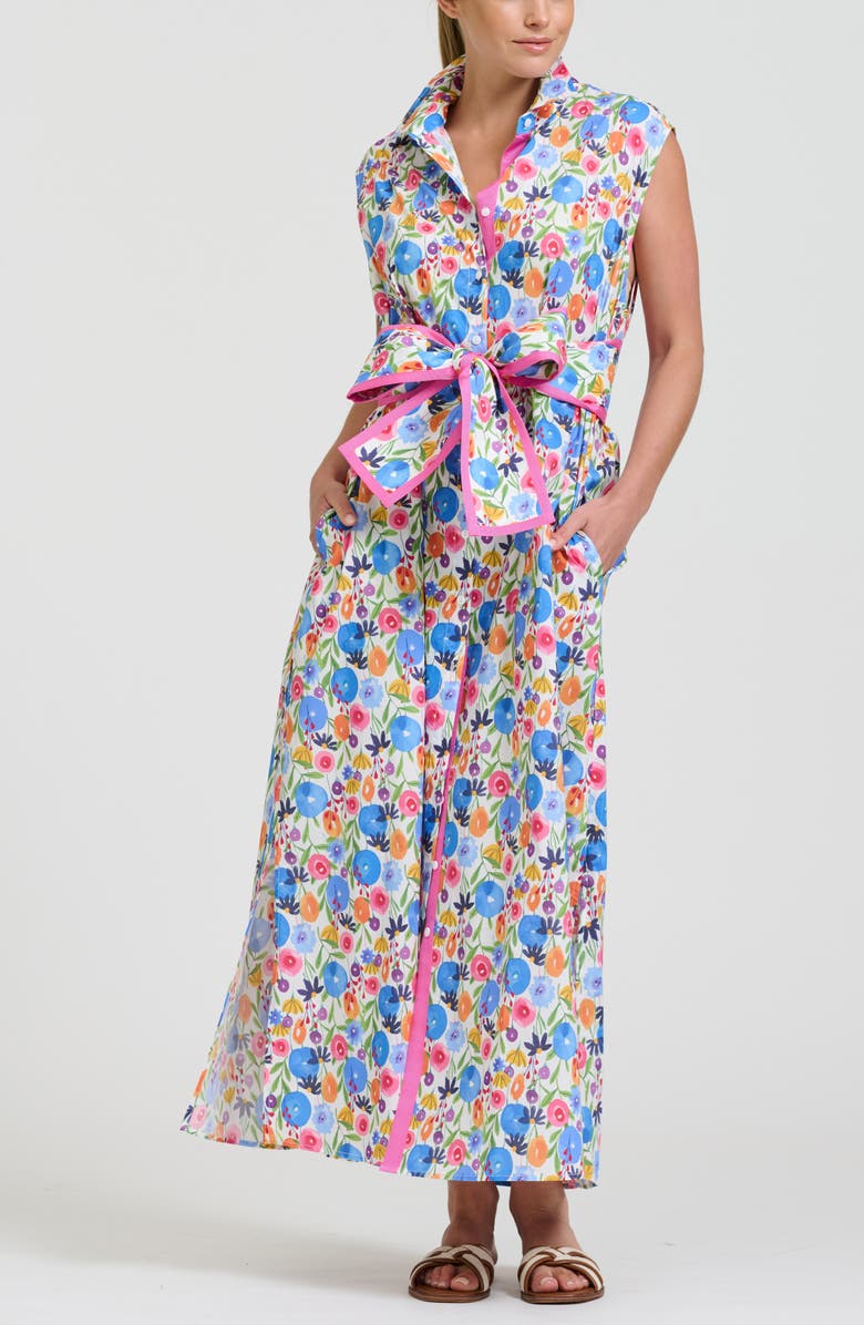 SHIRTY Sleeveless Tie Waist Shirtdress, Main, color, Summer Bouquet