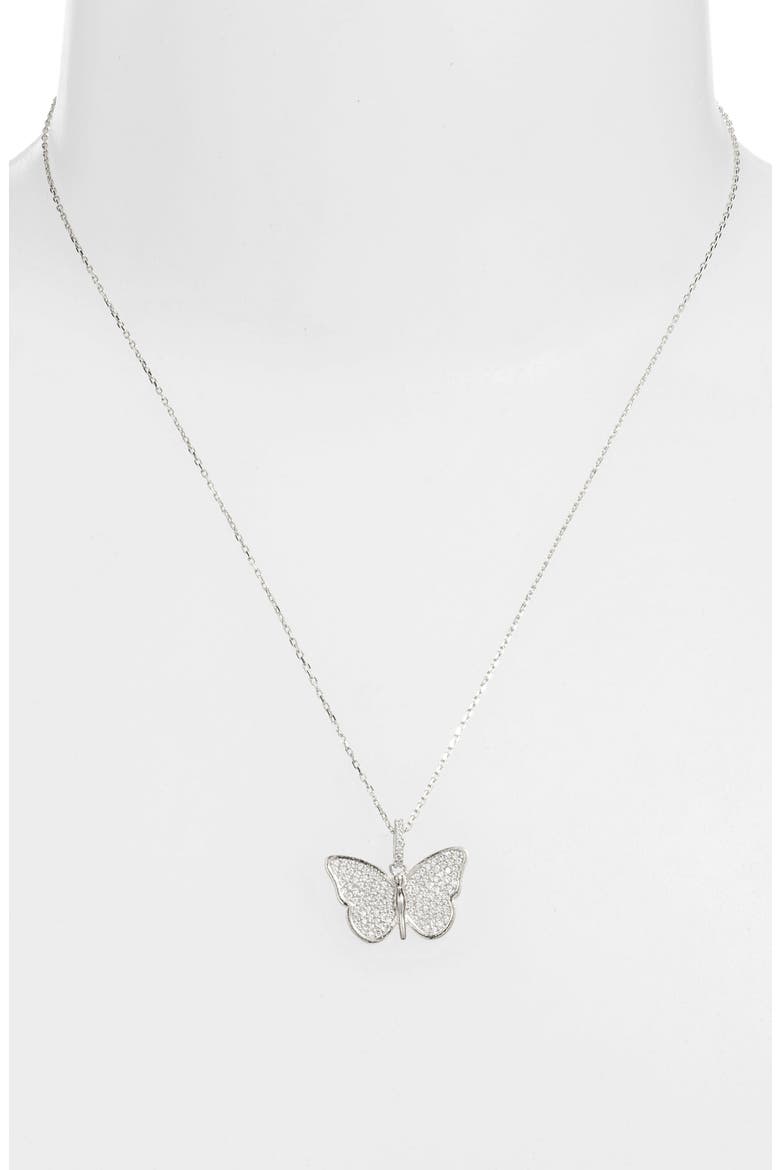 Pavé Butterfly Pendant Necklace, Alternate, color, SILVER/ WHITE