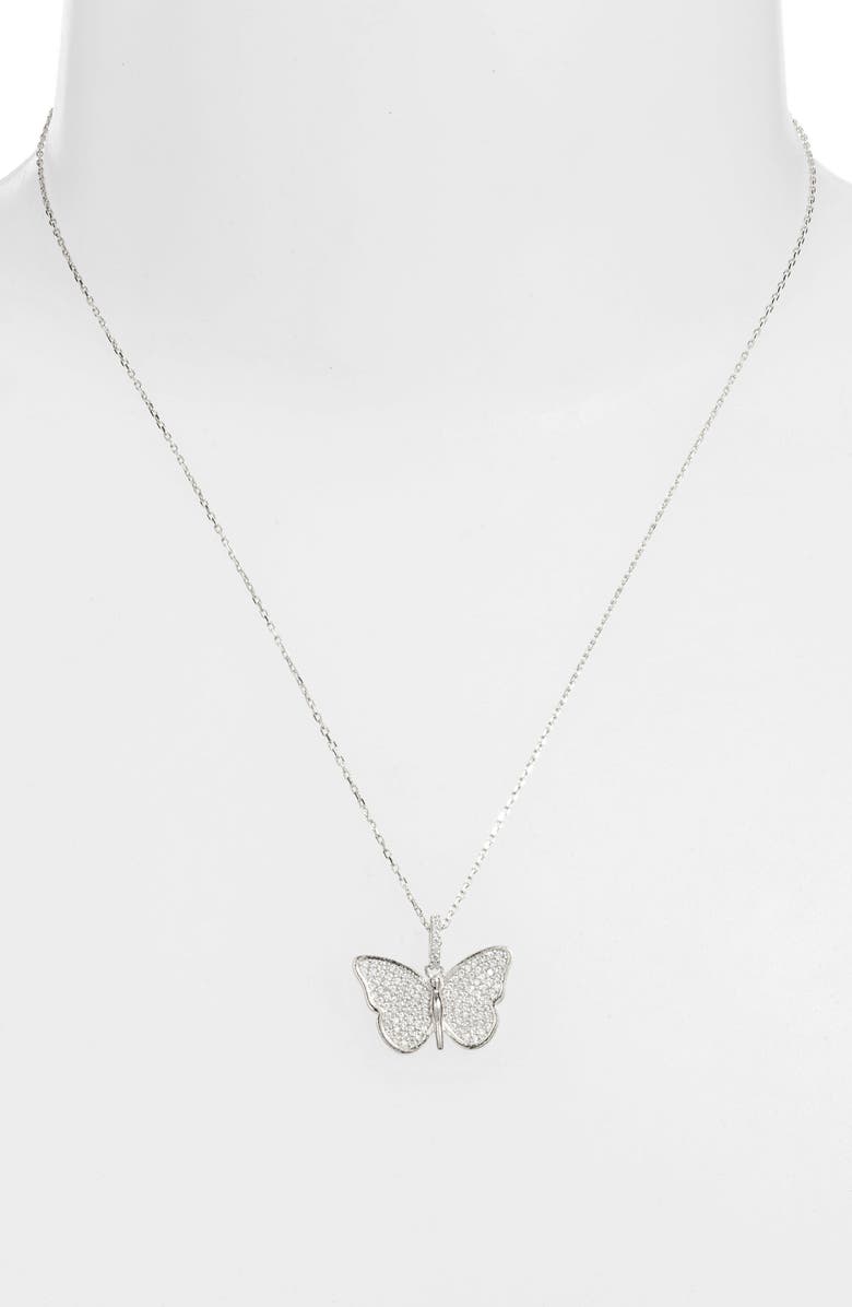 SHYMI Pavé Butterfly Pendant Necklace, Alternate, color, Silver/ White