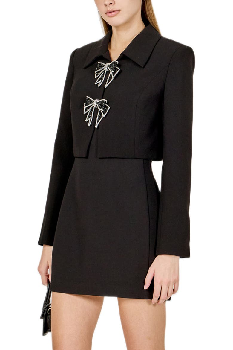 Rhinestone Bow Detail Crop Jacket, Alternate, color, BLACK