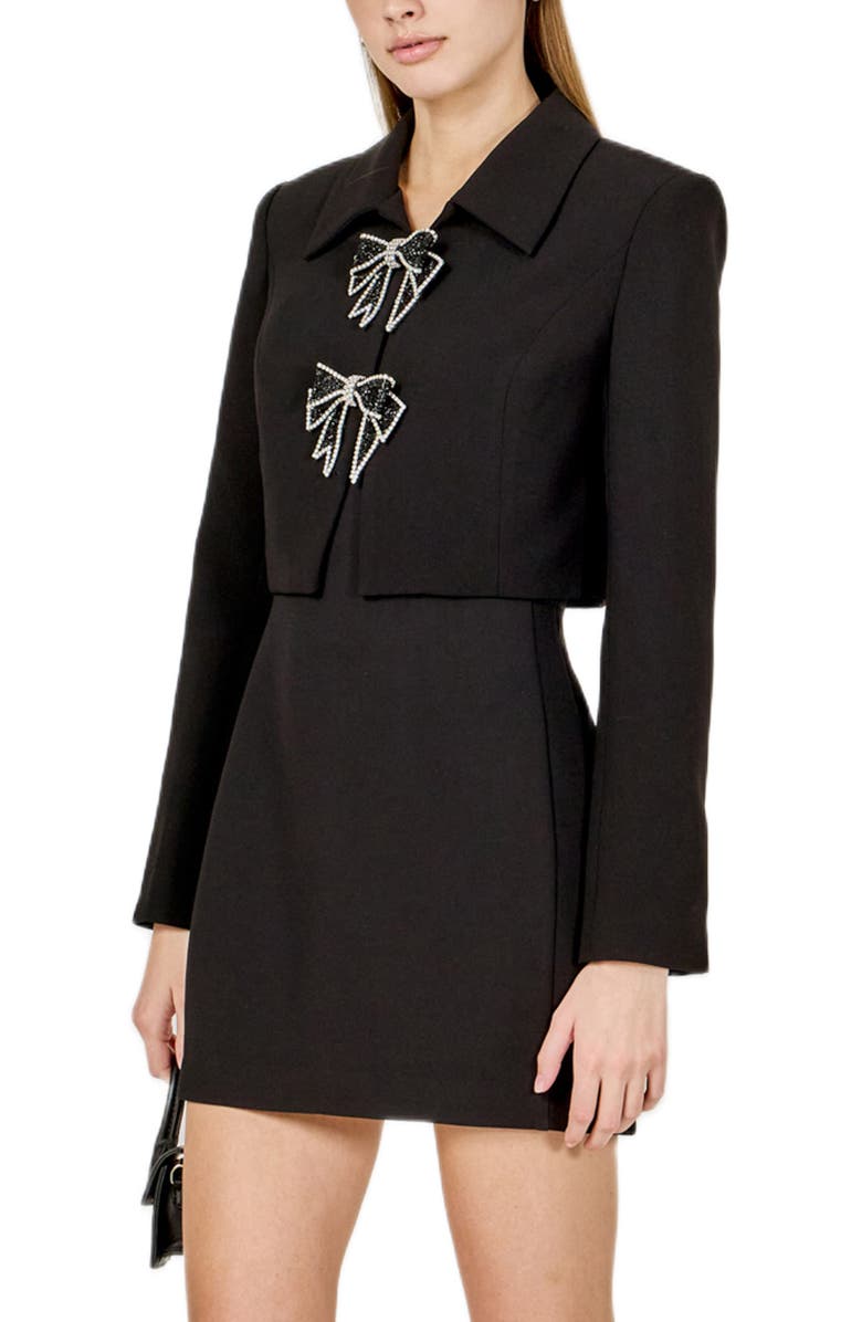 Endless Rose Rhinestone Bow Detail Crop Jacket, Alternate, color, Black