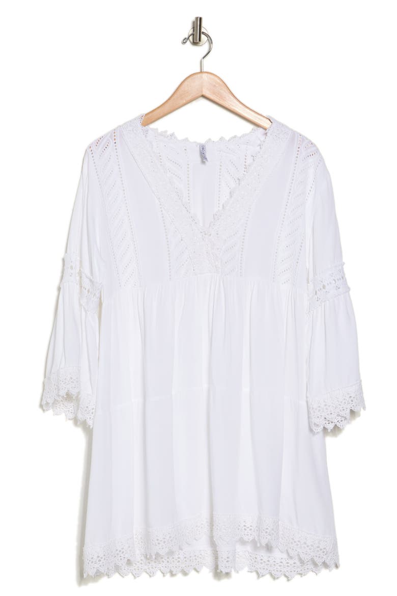 Eyelet Lace Inset Tunic Coverup, Alternate, color, WHITE