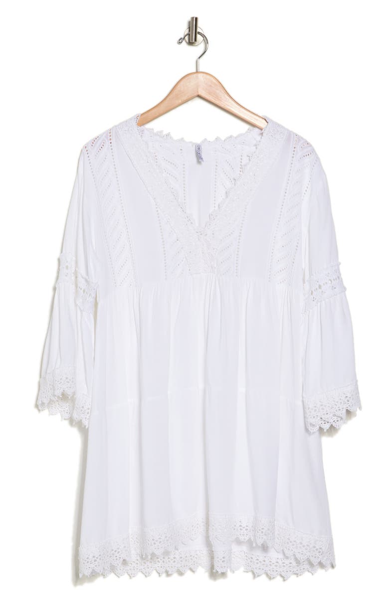 BOHO ME Eyelet Lace Inset Tunic Coverup, Alternate, color, White