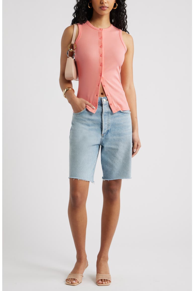 Rib Button-Up Tank, Alternate, color, PINK FLAMINGO