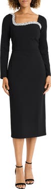 Maggy London Beaded Long Sleeve Midi Dress