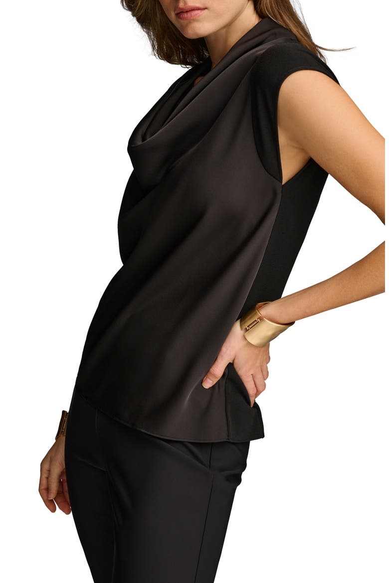 Cap Sleeve Cowl Neck Top, Alternate, color, BLACK