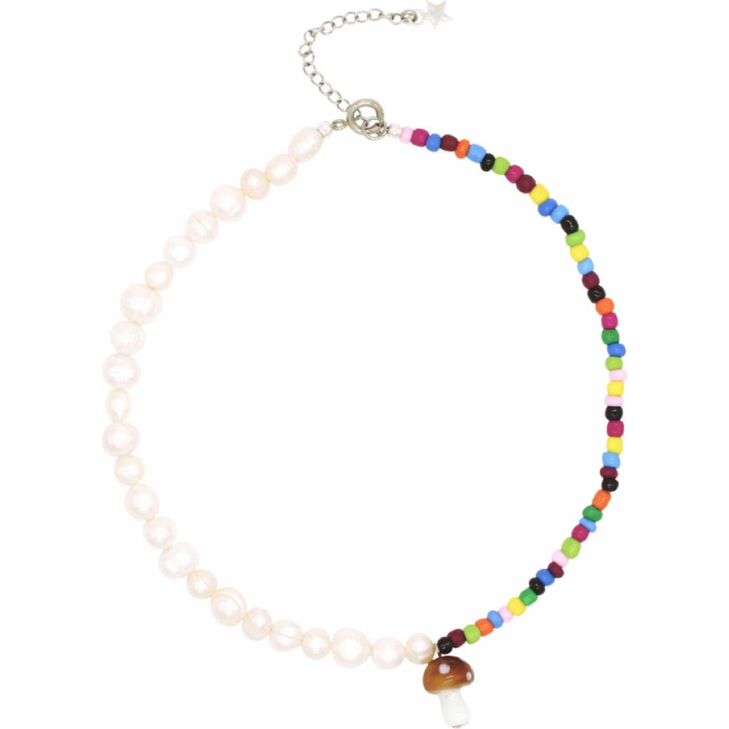 Velvet Luna Pearl And Beaded Mushroom Choker In Multi