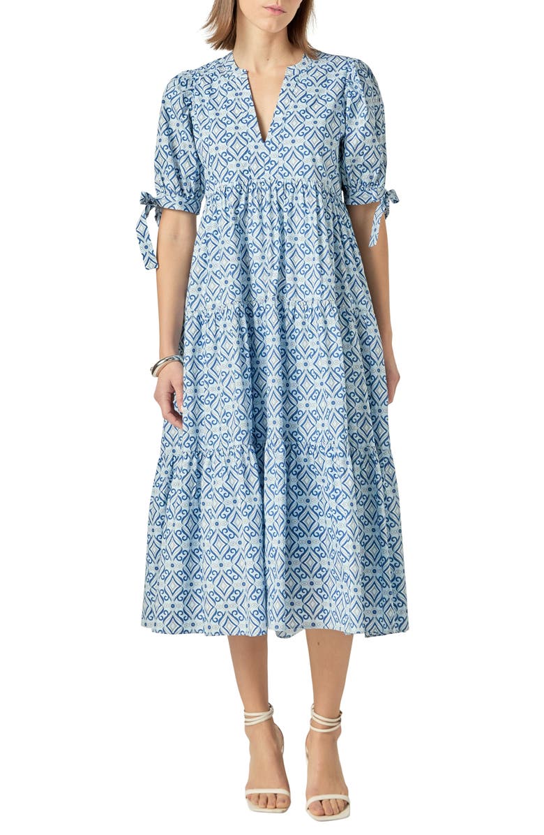 English Factory Print Bow Tiered Maxi Dress, Main, color, Blue Multi