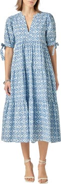 English Factory Print Bow Tiered Maxi Dress