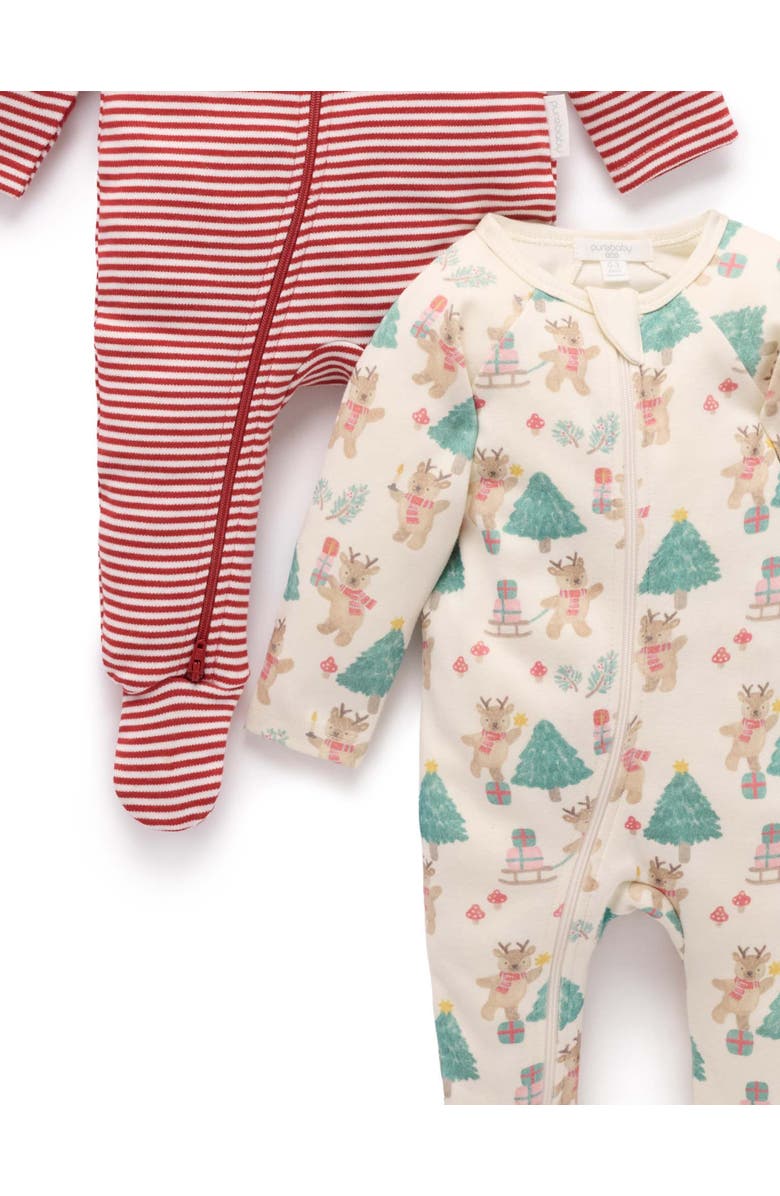 Purebaby 2 Pack Christmas Zip Footie, Alternate, color, Deer Christmas Print