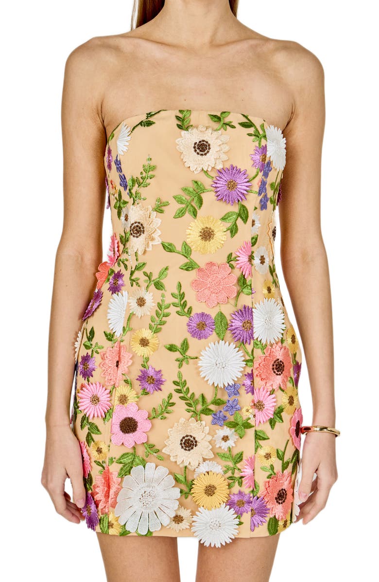 Endless Rose Floral Embroidered Strapless Minidress, Alternate, color, Multi Color