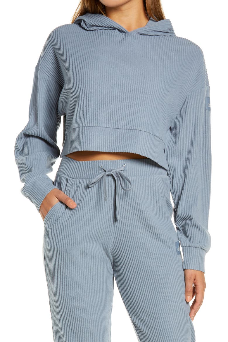 Muse Rib Crop Hoodie, Main, color, STEEL BLUE