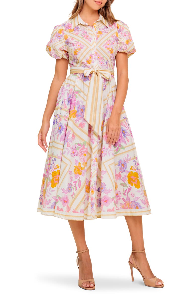 FLYING TOMATO Floral Midi Shirtdress, Main, color, 