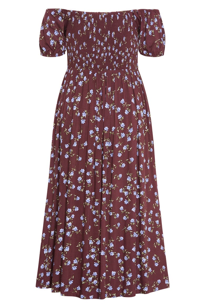 Abbie Floral Print Midi Dress, Alternate, color, COCOA MEADOW