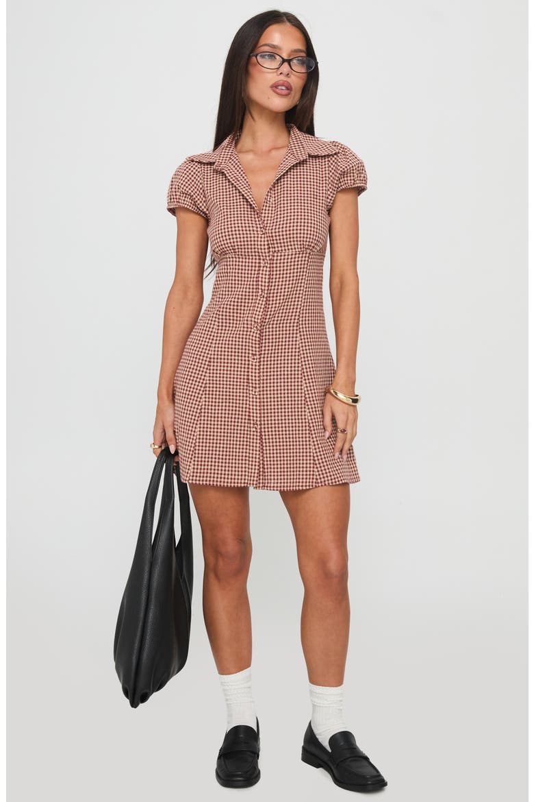Kavira Gingham Cotton Mini Shirtdress, Alternate, color, RED GINGHAM