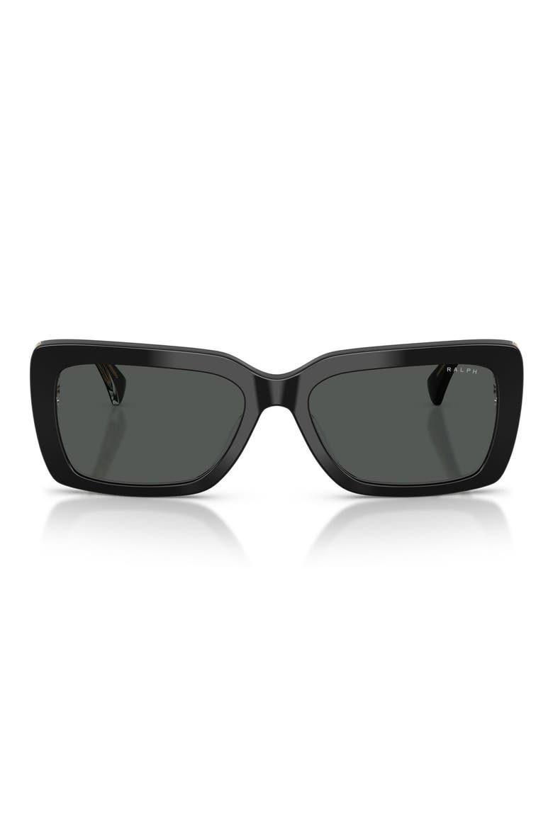 56mm Rectangular Sunglasses, Main, color, SHINY BLACK ON TRANSPARENT