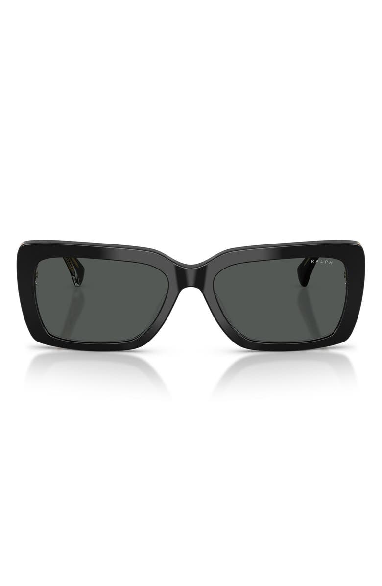 Ralph Lauren 56mm Rectangular Sunglasses, Main, color, Shiny Black On Transparent