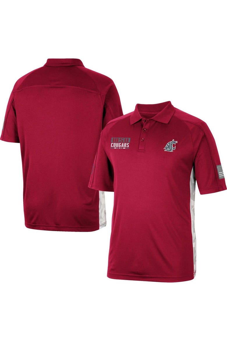 Men's Colosseum Crimson Washington State Cougars OHT Military Appreciation Snow Camo Polo, Alternate, color, Crimson