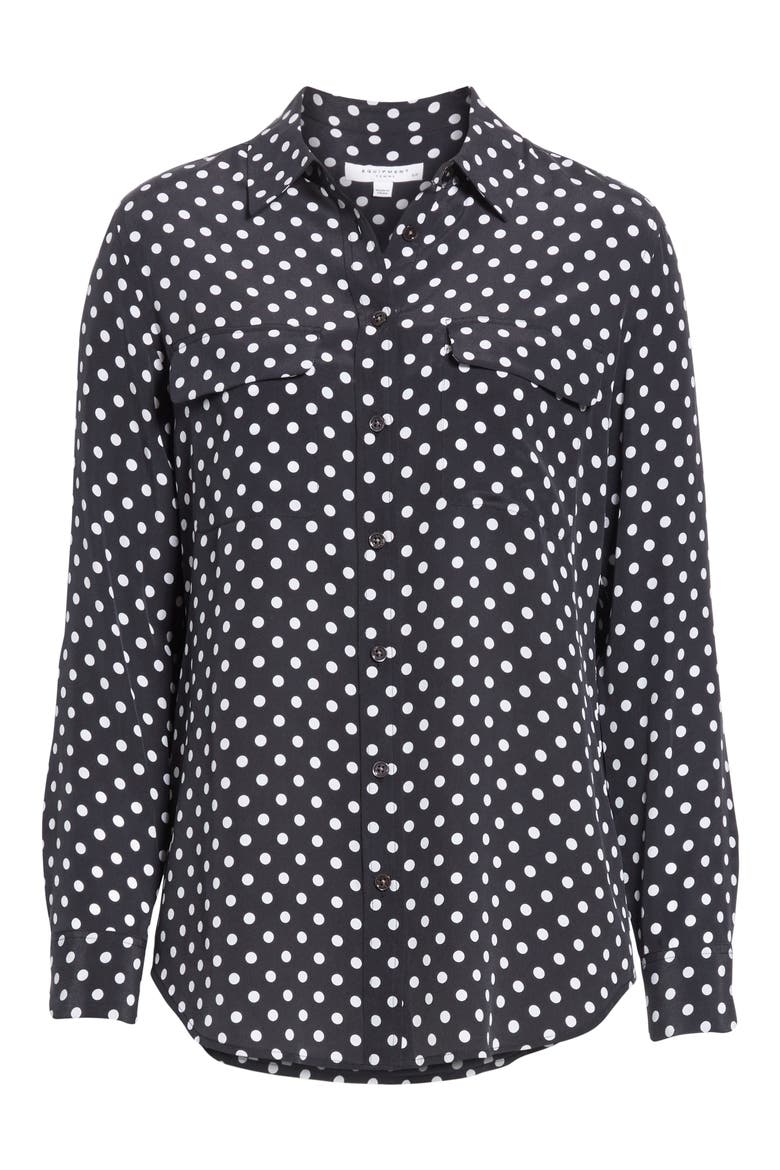 Slim Signature Polka Dot Silk Shirt, Alternate, color, ECLIPSE/ BRIGHT WHITE