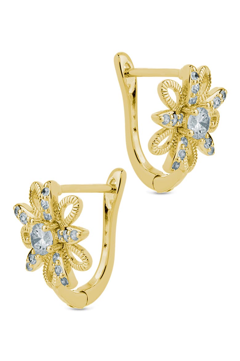 Ivana Cubic Zirconia Flower Huggie Hoop Earrings, Alternate, color, GOLD