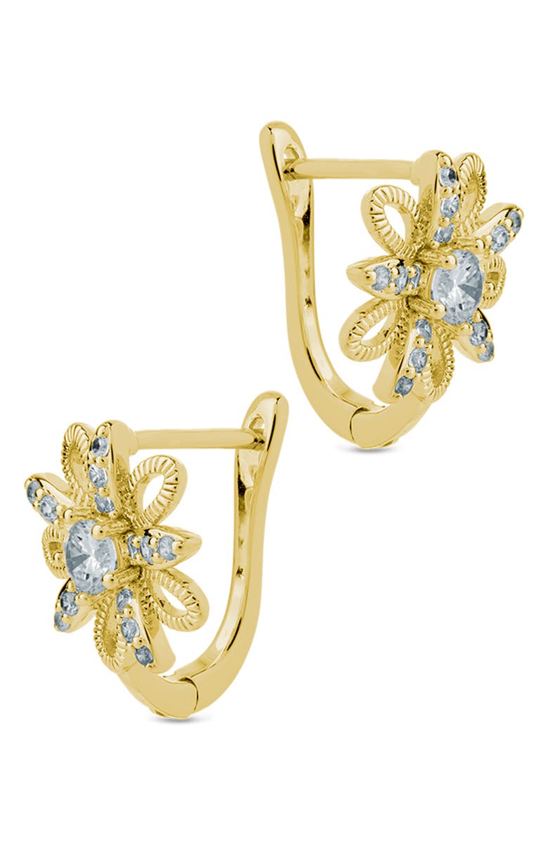 Sterling Forever Ivana Cubic Zirconia Flower Huggie Hoop Earrings, Alternate, color, Gold