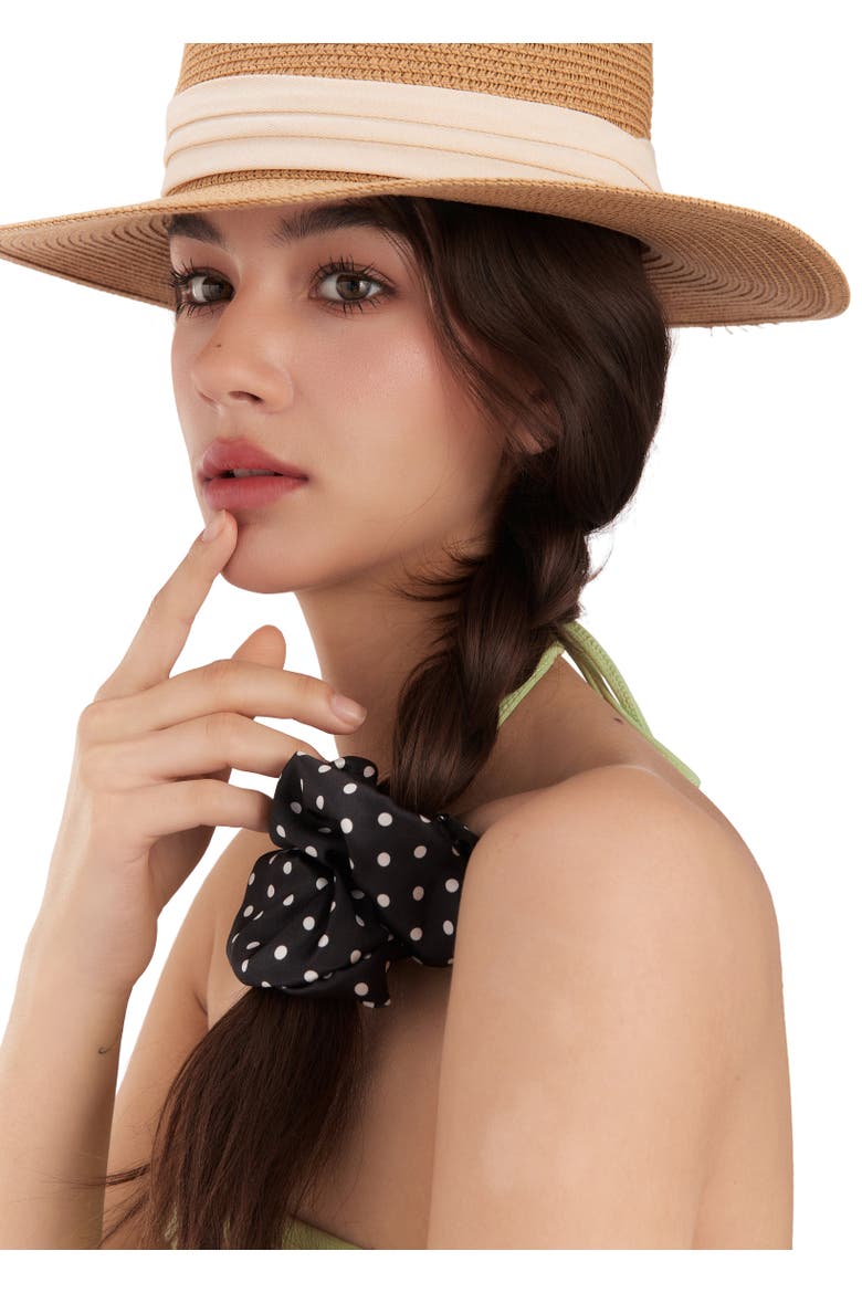 Polka Dot Silk Scrunchie, Alternate, color, Black