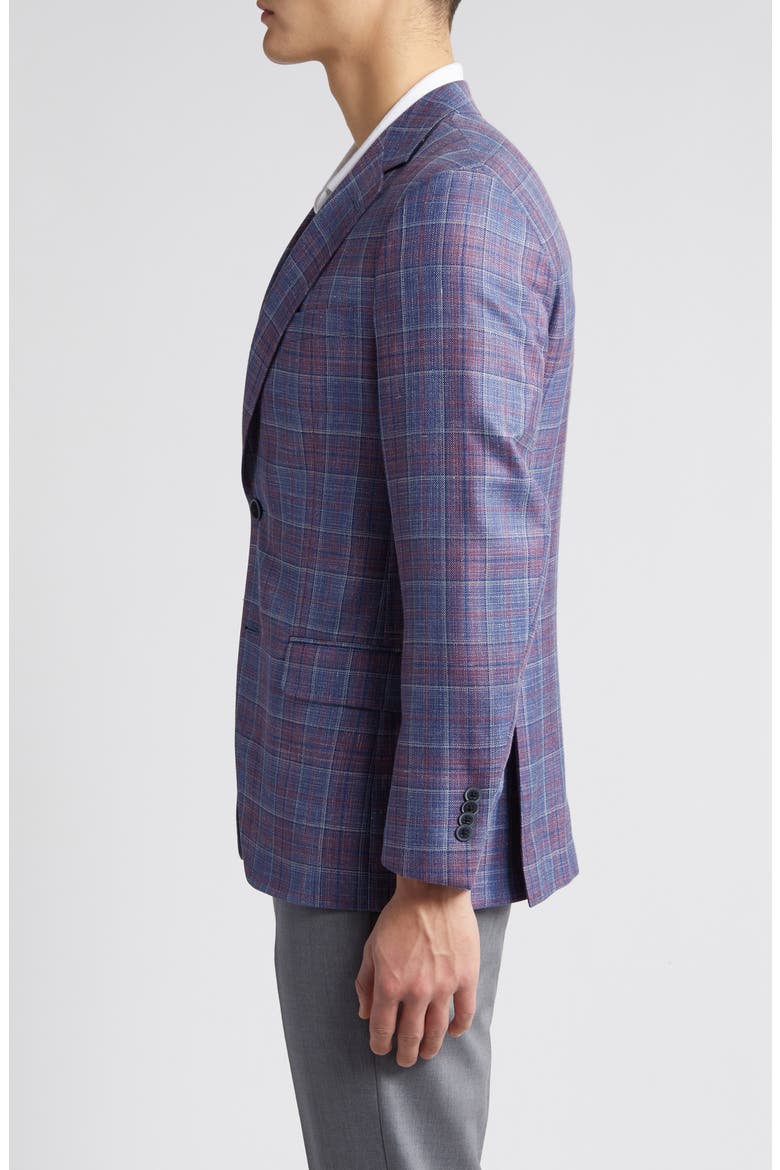 Tailored Fit Plaid Wool, Silk & Linen Blend Sport Coat, Alternate, color, BLUE