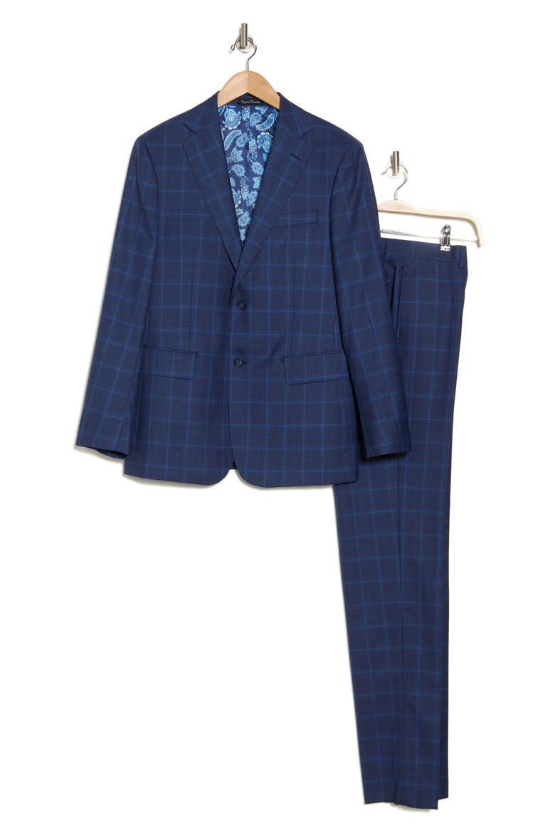 Plaid Blue Wool Blend Suit, Alternate, color, NAVY