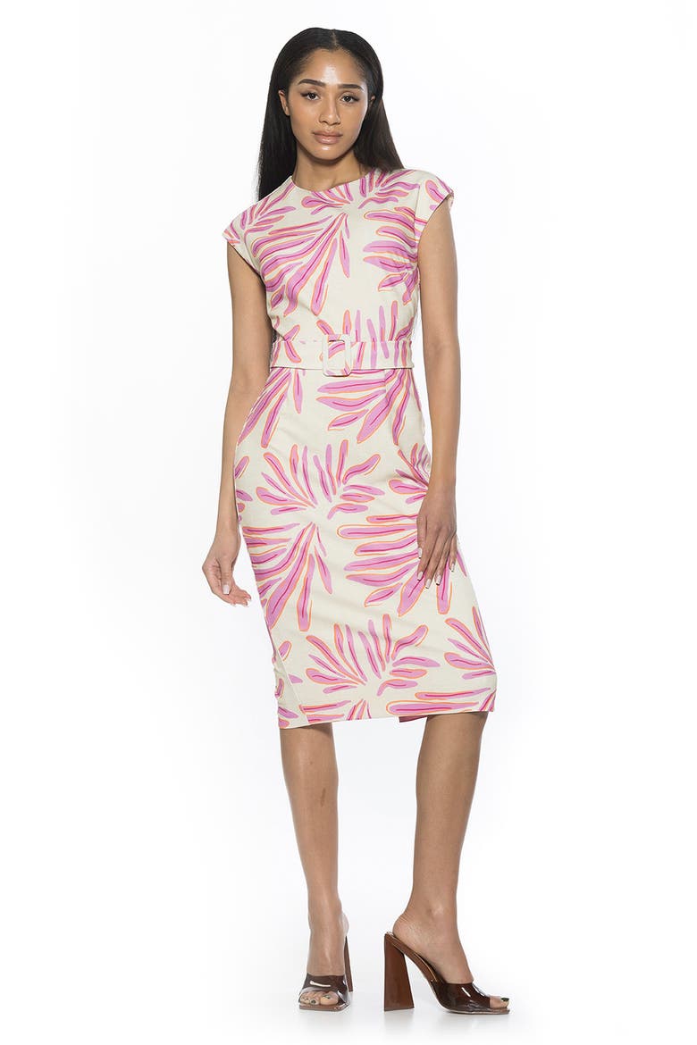 Cap Sleeve Belted Sheath Dress, Alternate, color, PINK PALM