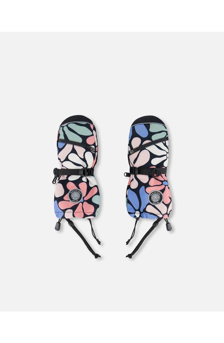 Deux par Deux Girl's Technical Mittens Printed Retro Flowers, Main, color,