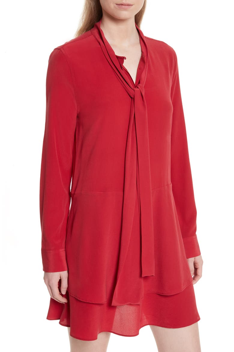 Natalia Tie Neck Silk Dress, Alternate, color, RED NOUVEAU