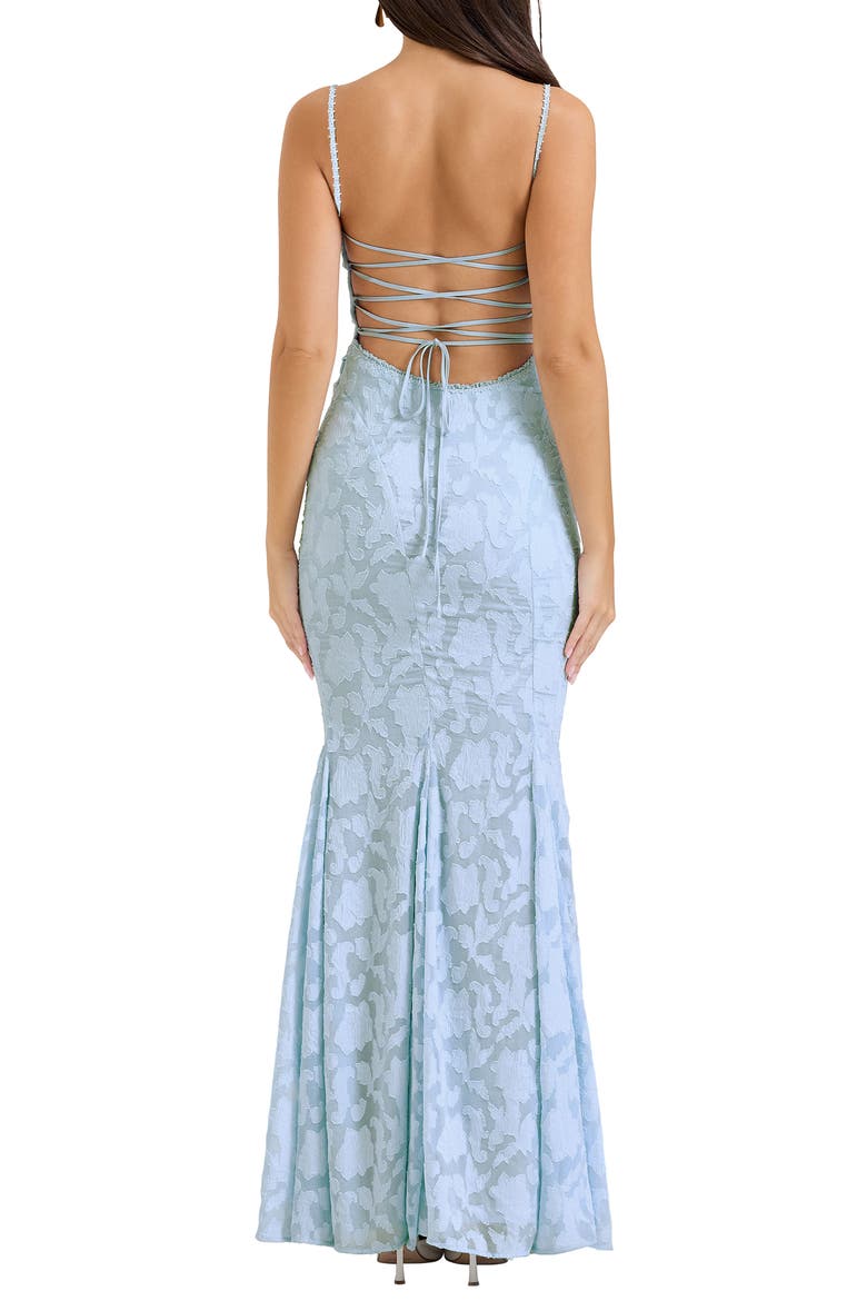 Joan-B Back Lacing Floral Jacquard Dress, Alternate, color, SKYRIDE
