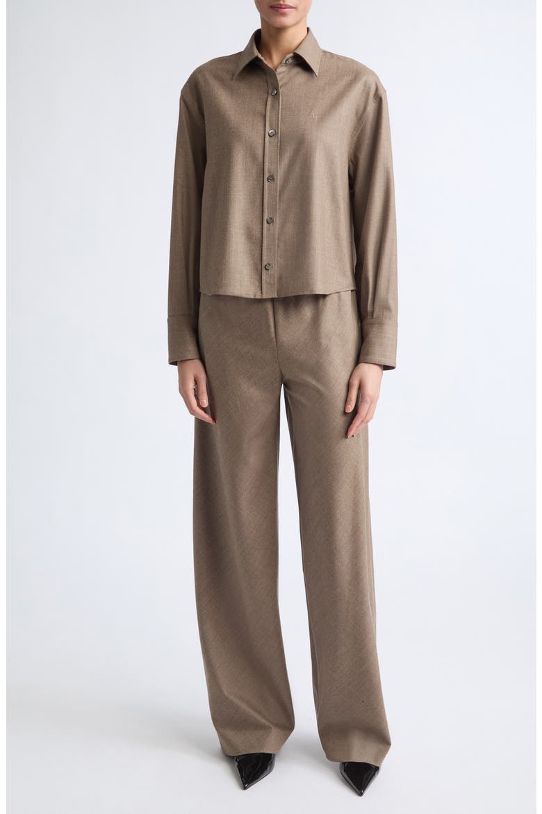 Button Sleeve Cropped Wool Blend Shirt, Main, color, STONE