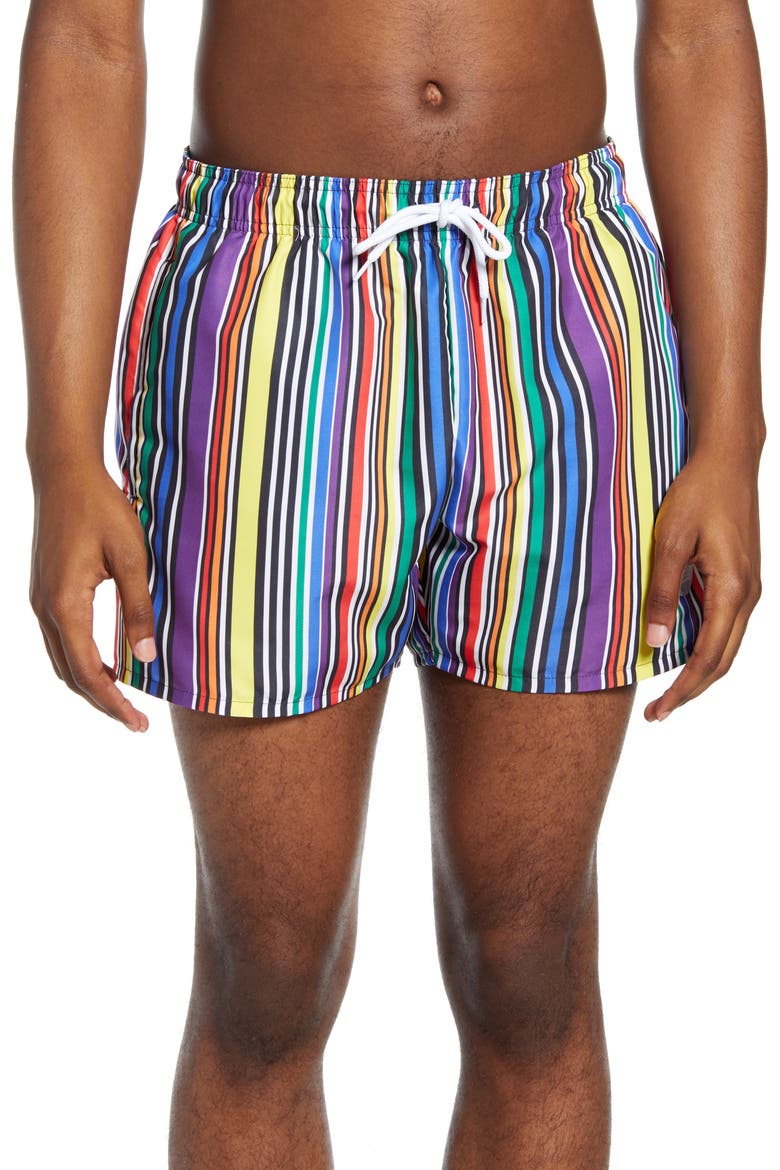 Pride Stripe Swim Trunks, Main, color, YELLOW MULTI