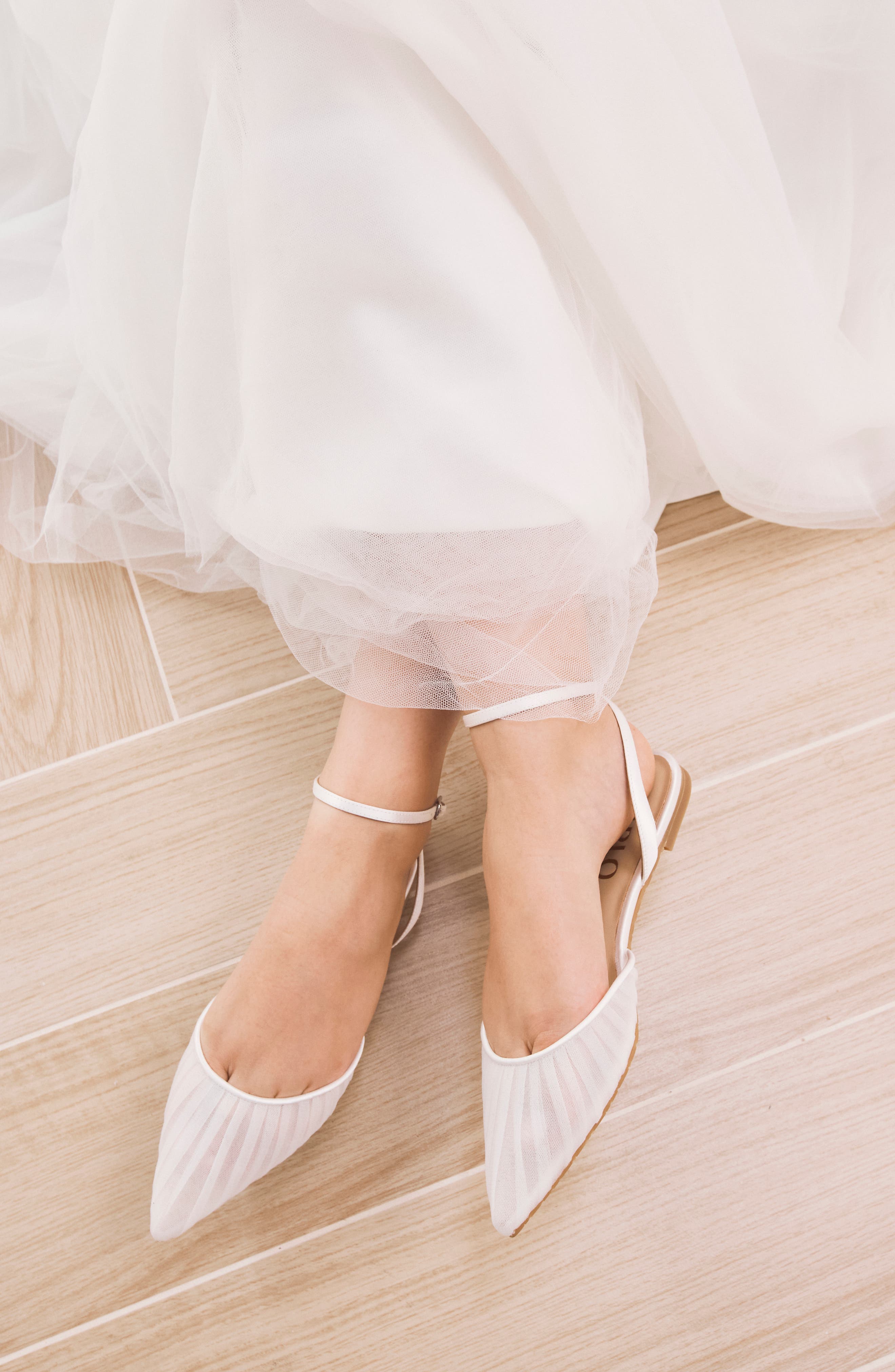 Chanel Tulle - Soft Pleated Tulle Bridal Flats, Alternate, color, Soft White Satin